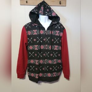 Fifth Sun  Zip‎ Up Hooded Jacket Large Men's Hoodie Black Red Arrows Casual B125